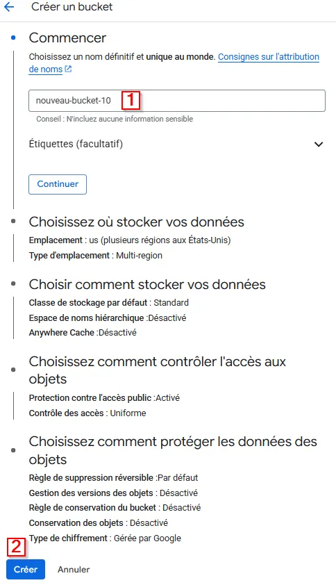 Caractéristiques du bucket