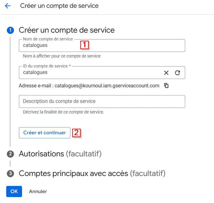 Création d’un compte de service
