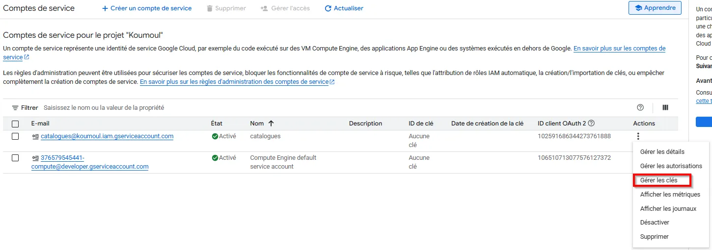 Gestion des clés