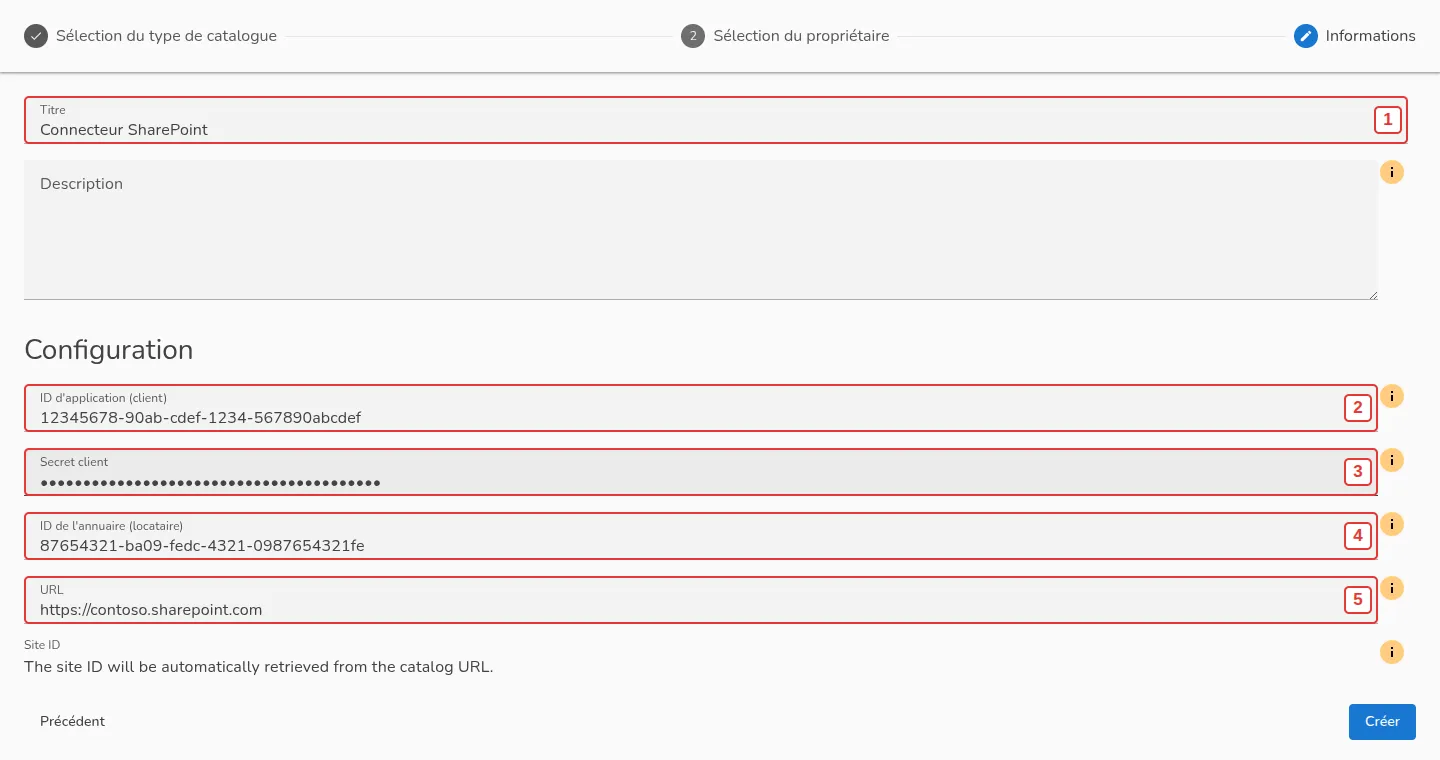 Configuration du connecteur SharePoint