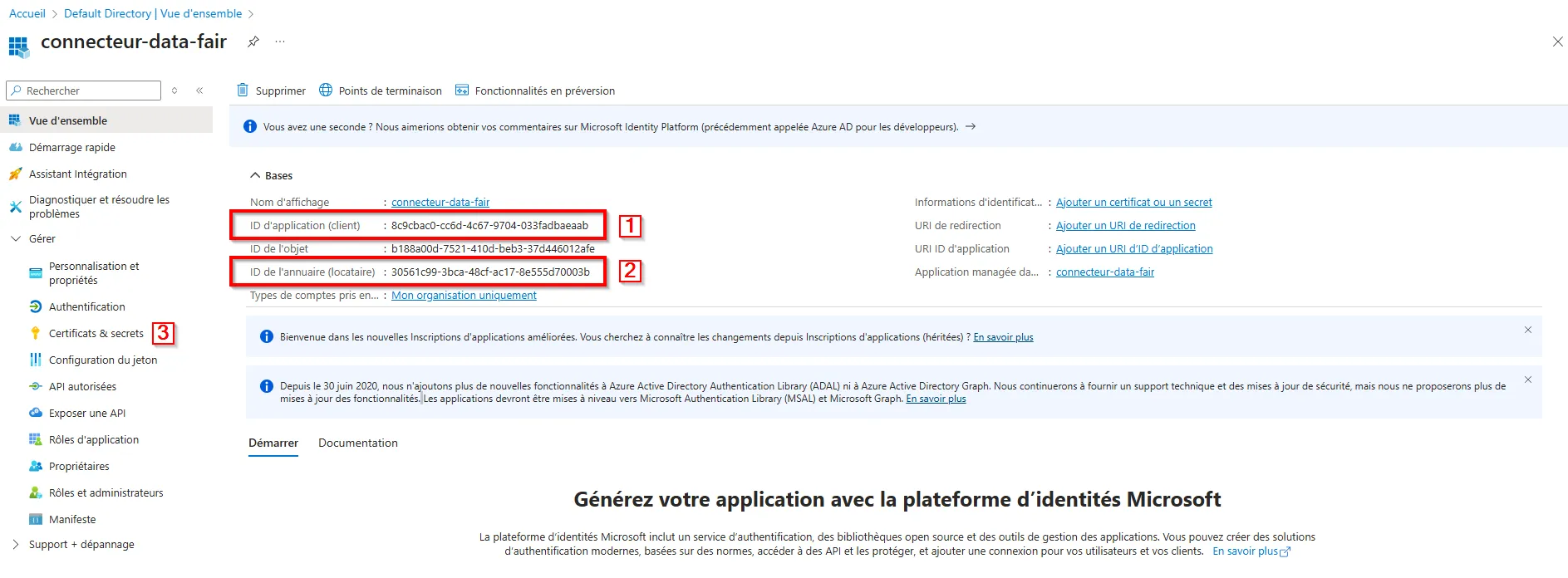 Informations de l'application