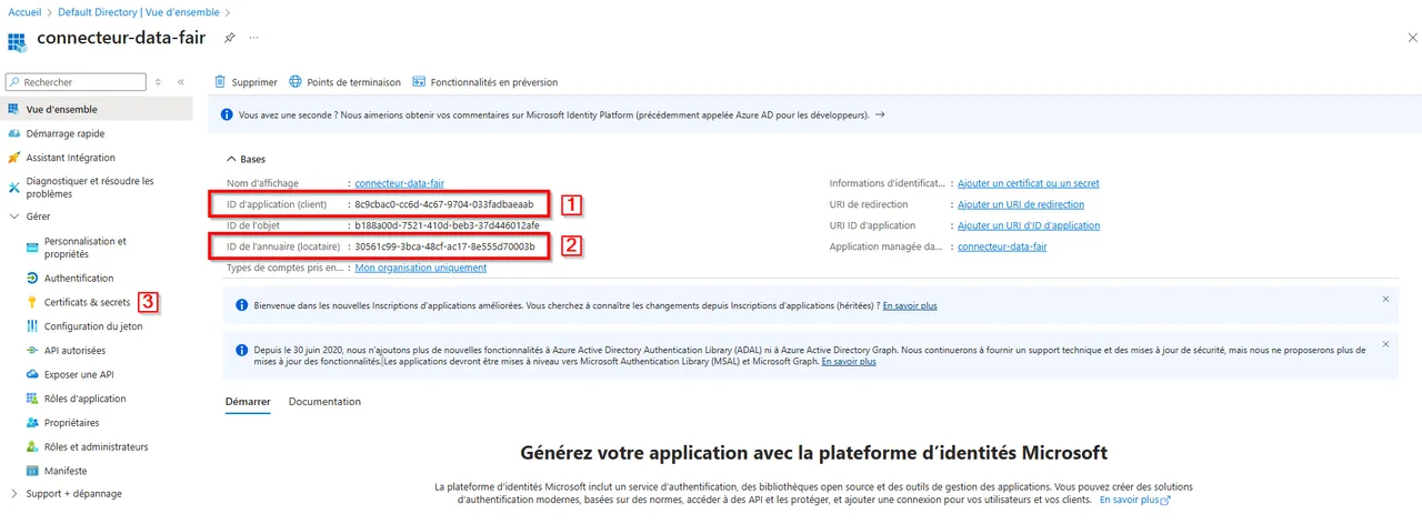 Informations de l'application