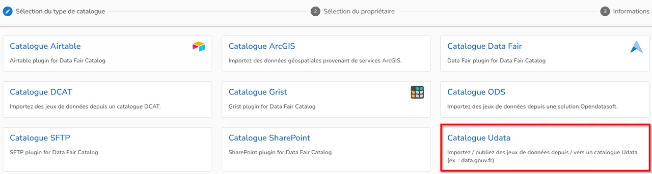 Sélection du type de catalogue distant de notre connecteur