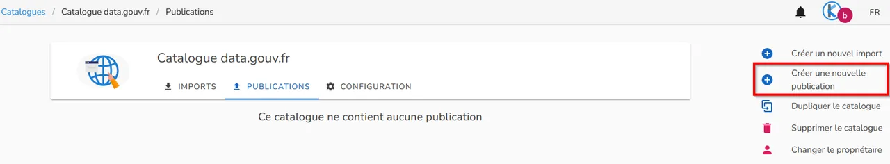 Page de publications du catalogue