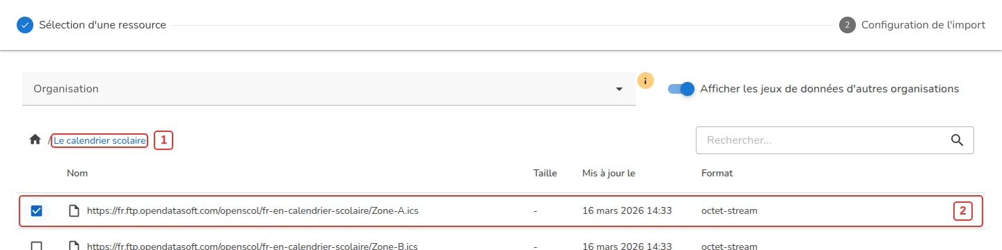 Sélection d’une ressource