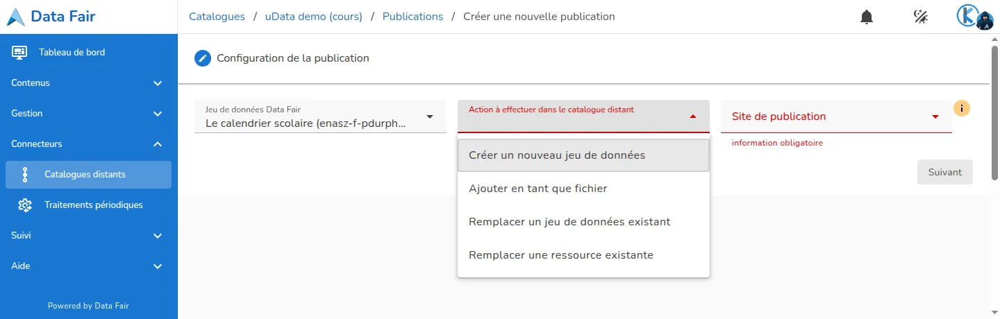 Choix de l’action de publication