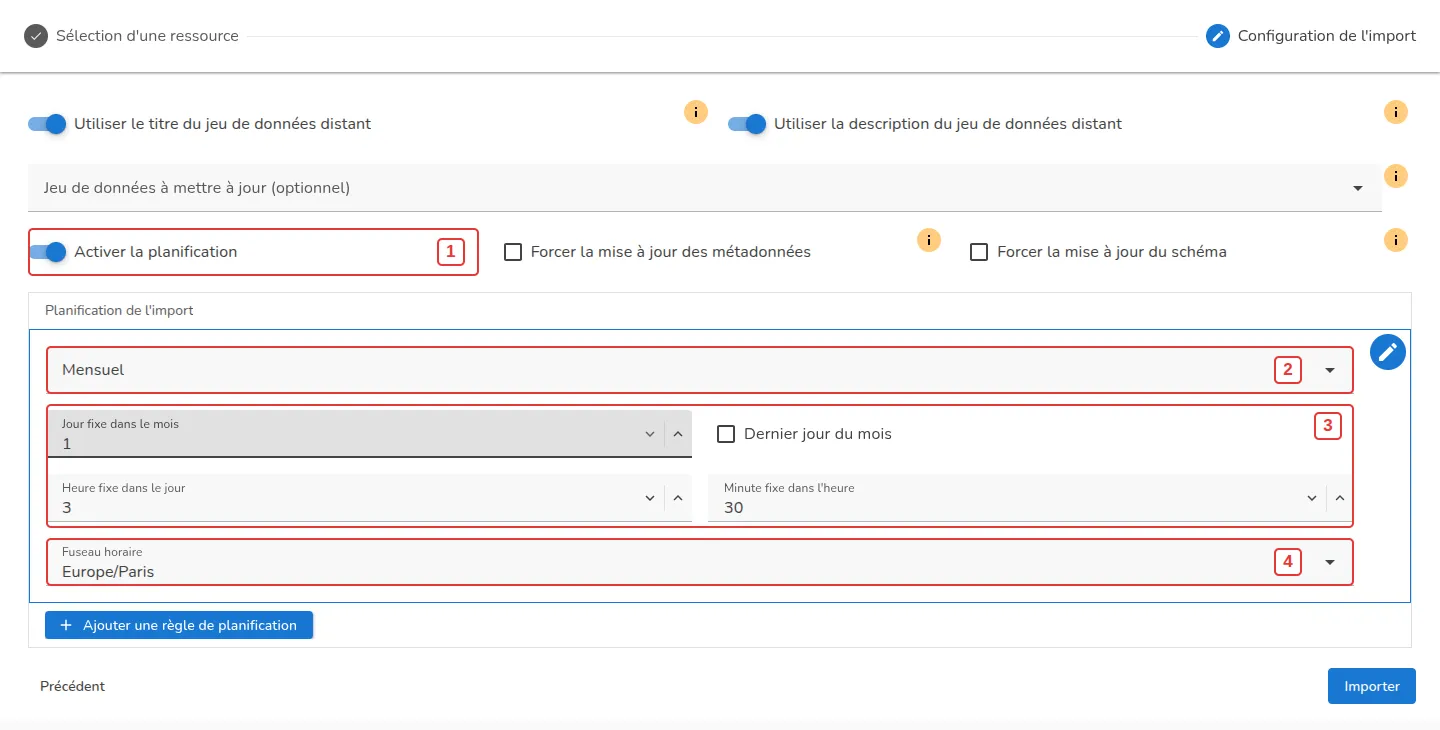 Configuration d'une règle de planification