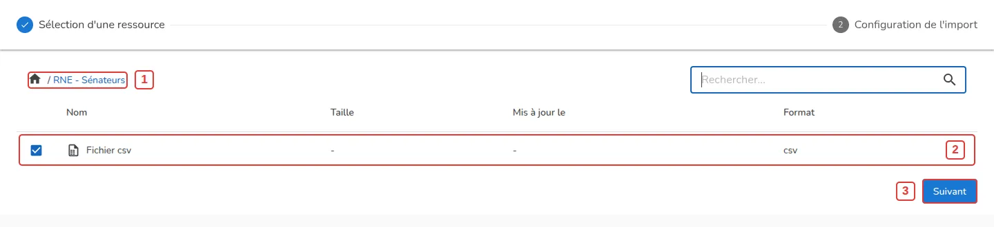 Sélection d'une ressource distante