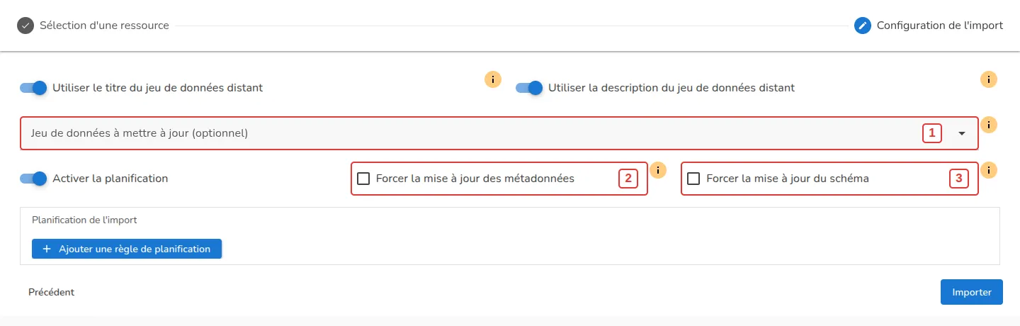 Paramètres génériques de l'import
