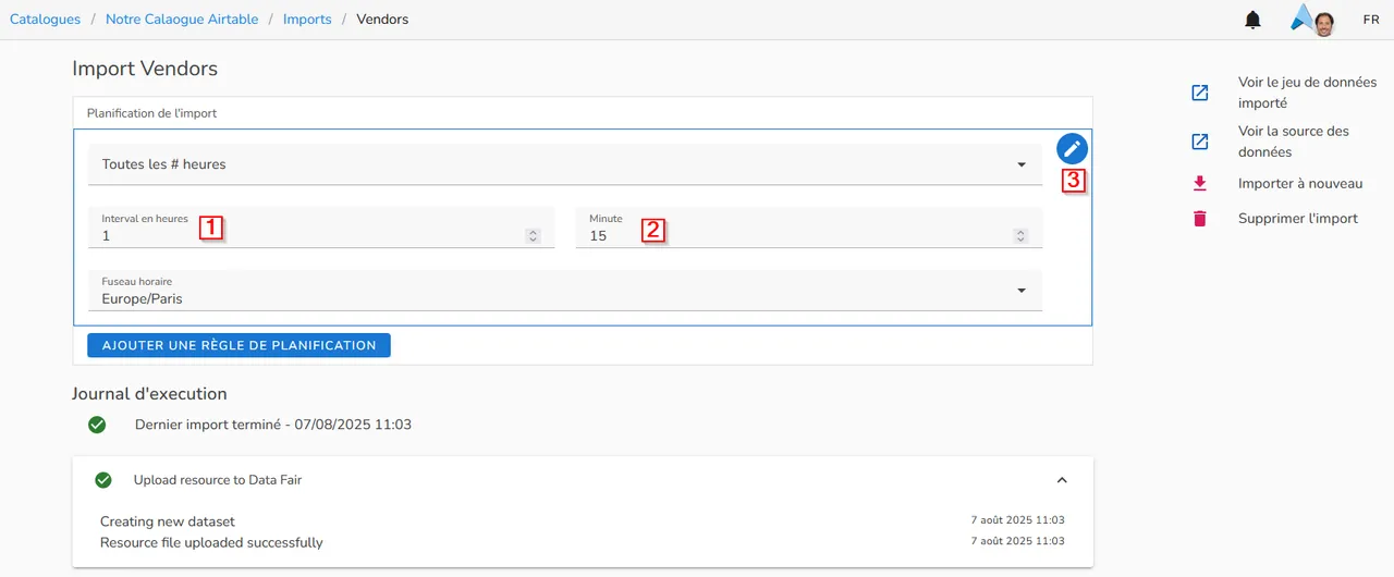 Configuration d'une mise à jour