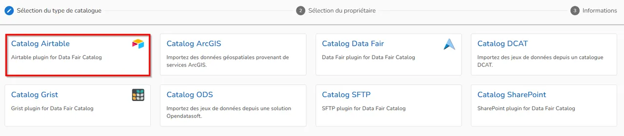 Sélection du type de catalogue distant de notre connecteur