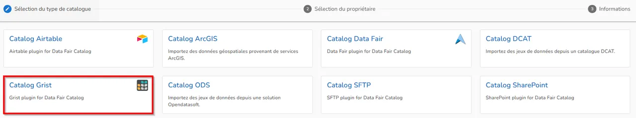 Sélection du type de catalogue distant de notre connecteur
