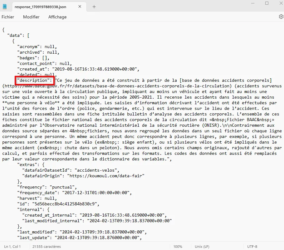 Réponse au format JSON