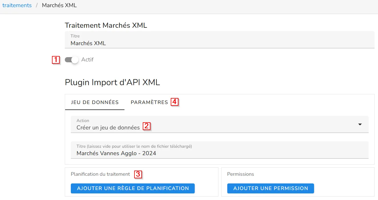 Configuration du traitement