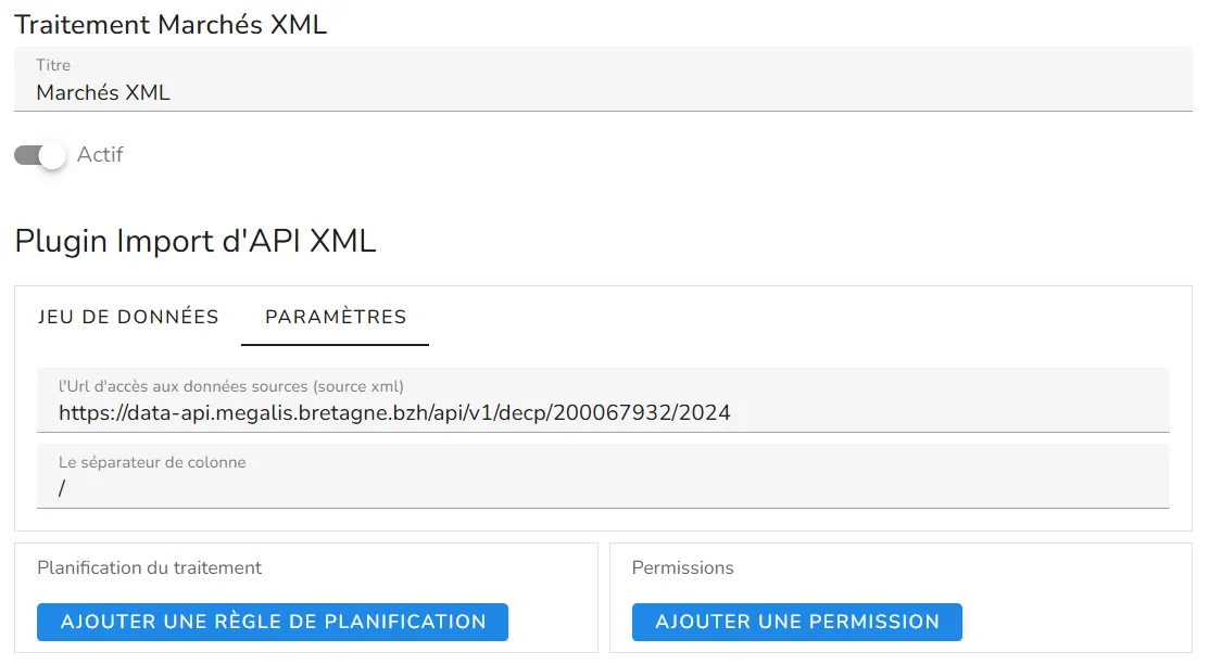 Paramètres du traitement