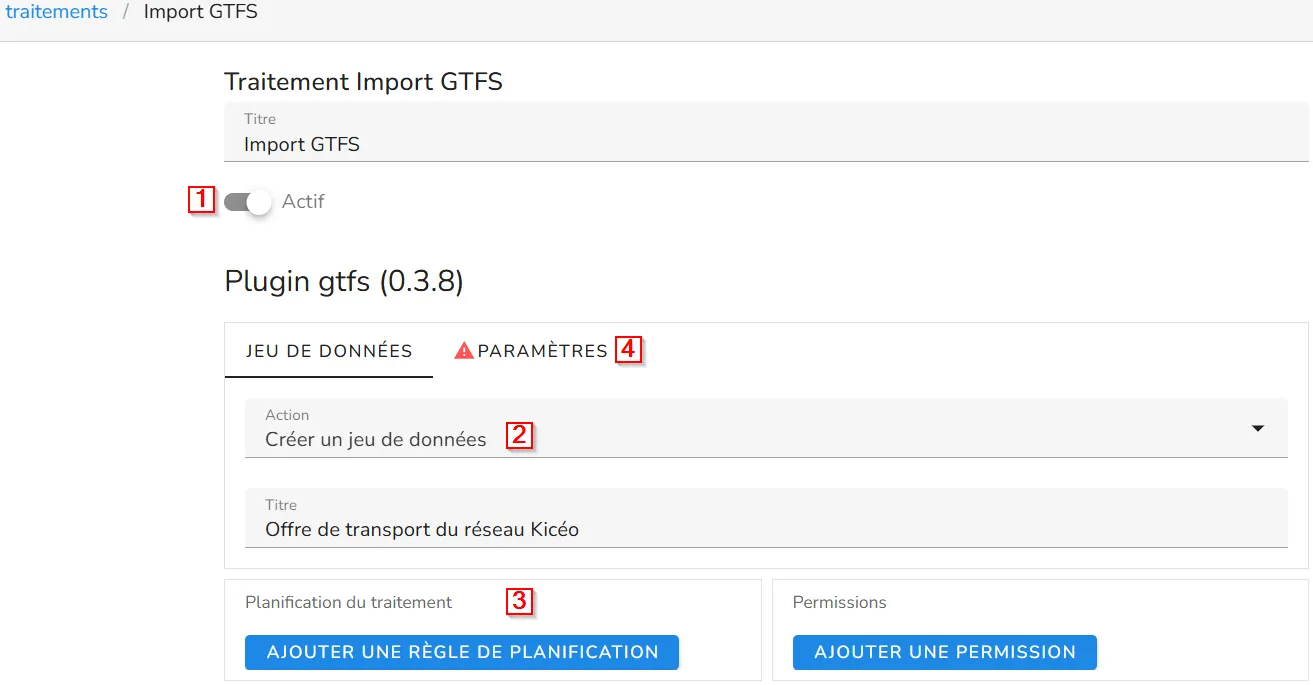 Configuration du traitement