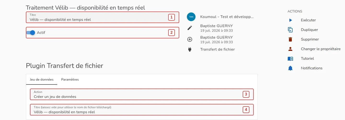 Configuration du traitement
