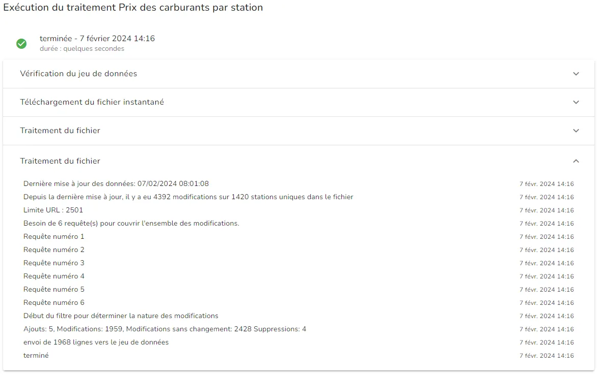 Informations sur une exécution