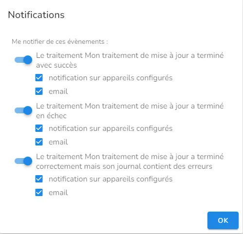 Notifications sur les traitements